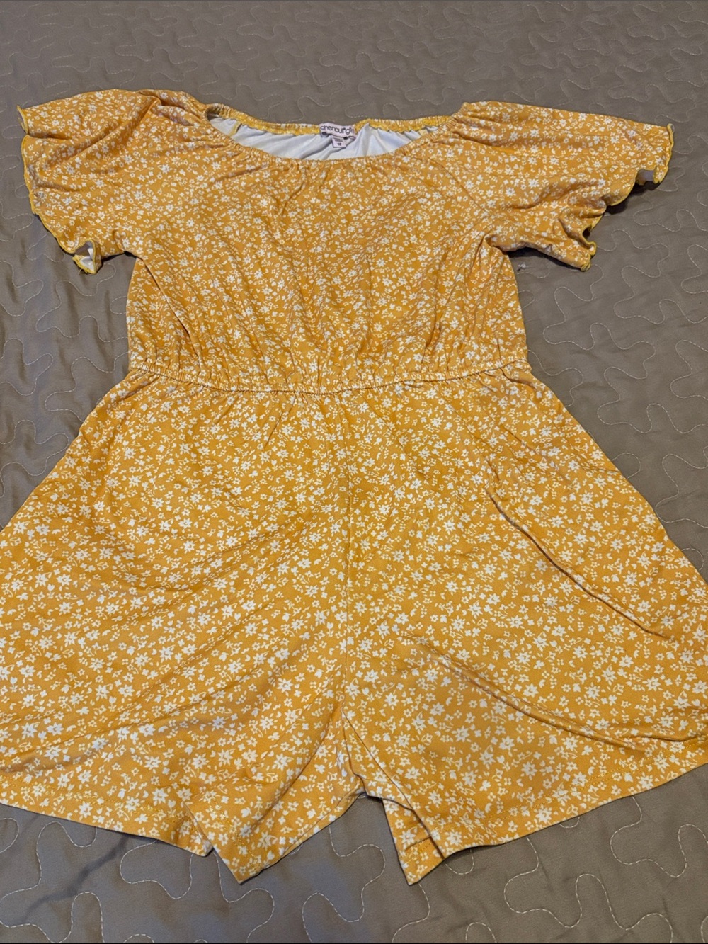 Chenault girl Yellow Floral Romper Dress size 12